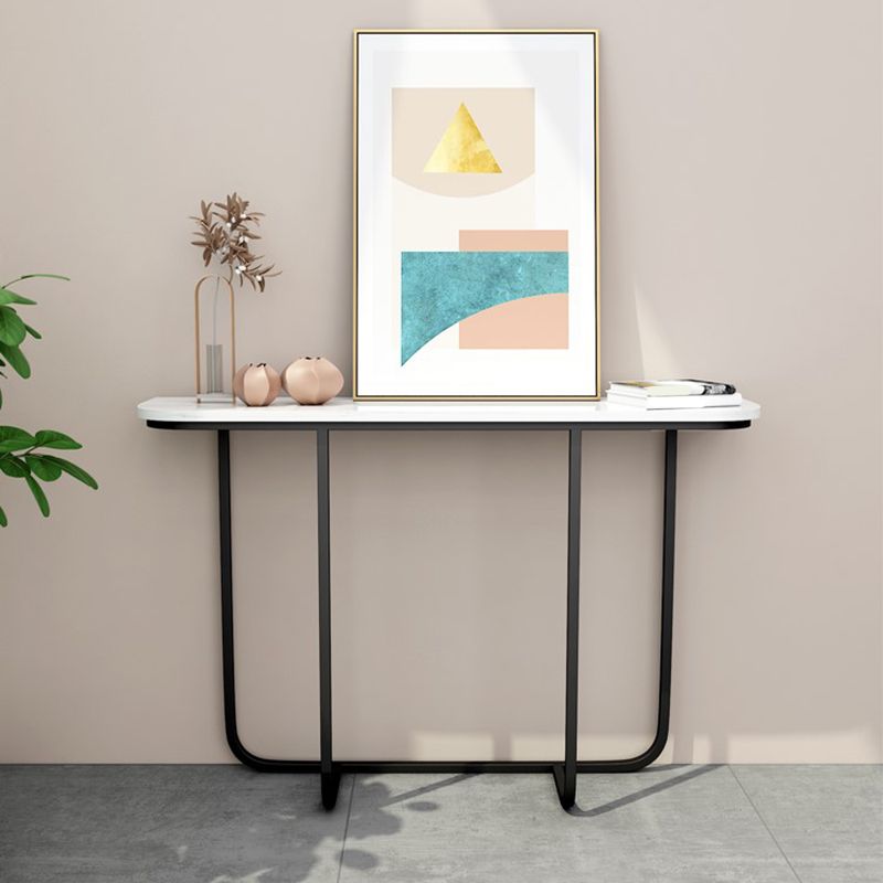 Modern Half Moon Console Table with Abstract Base and Marble Top