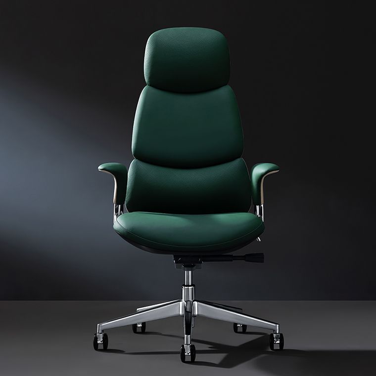 Fixed Arms Office Chair Modern Leather Adjustable Seat Height Swivel Chair with Wheels