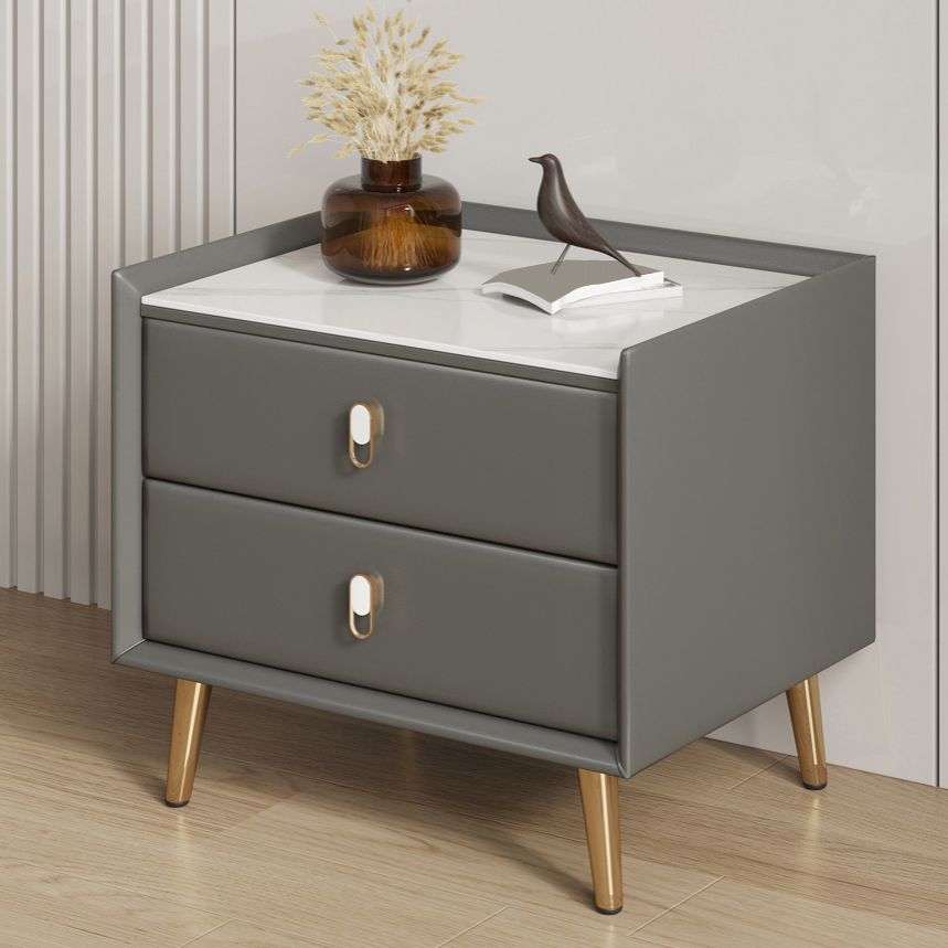 Stone Accent Table Nightstand Modern Nightstand with 2 Drawers