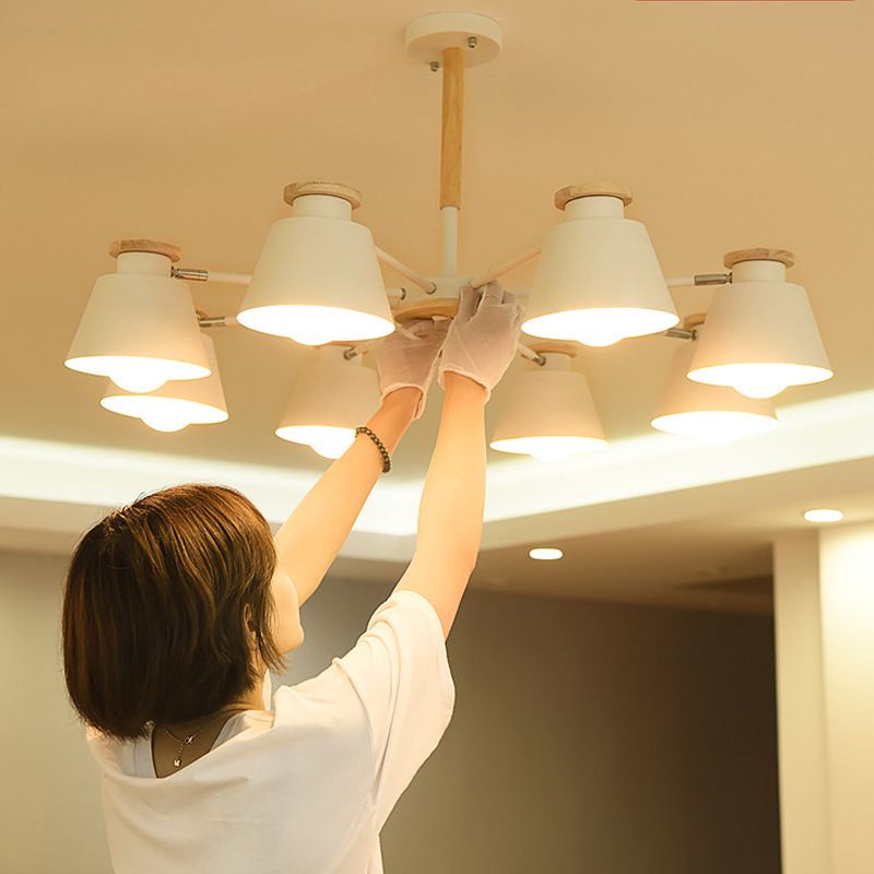 Chandelier intérieur en bois léger géométrique nordique moderne avec nuance en fer forgé