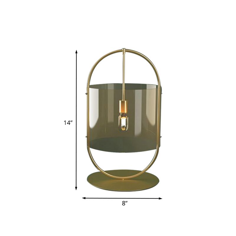 Goldzylinderschreibtisch Beleuchtung Minimalismus 1-Kopf-Bräunglas Nachttischlampe mit ovalem Ring