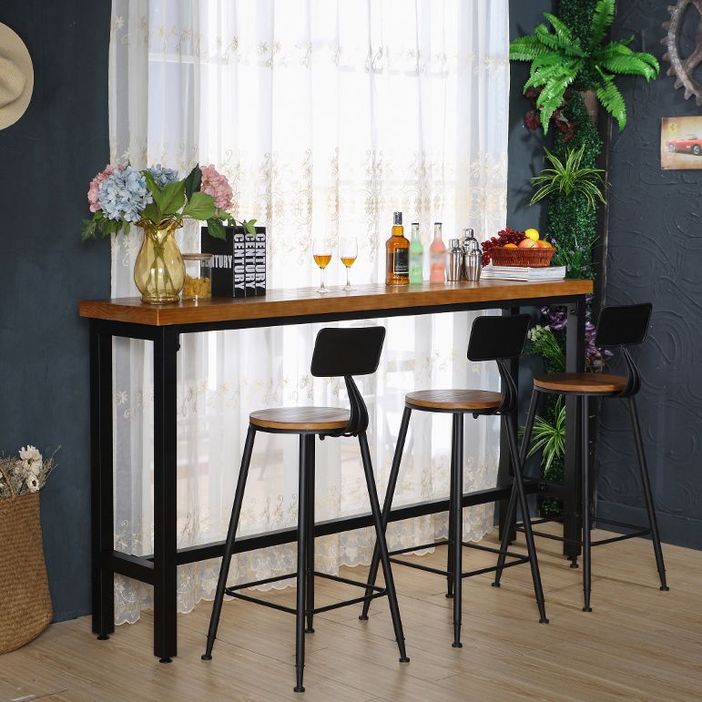 Industrial Natural Bistro Bar Desk Footrest Pine Solid Wood Bistro Bar Table