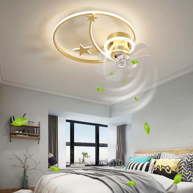 7-Blade Star Ceiling Fan Modernism Polish Finish LED Fan with Light for Foyer