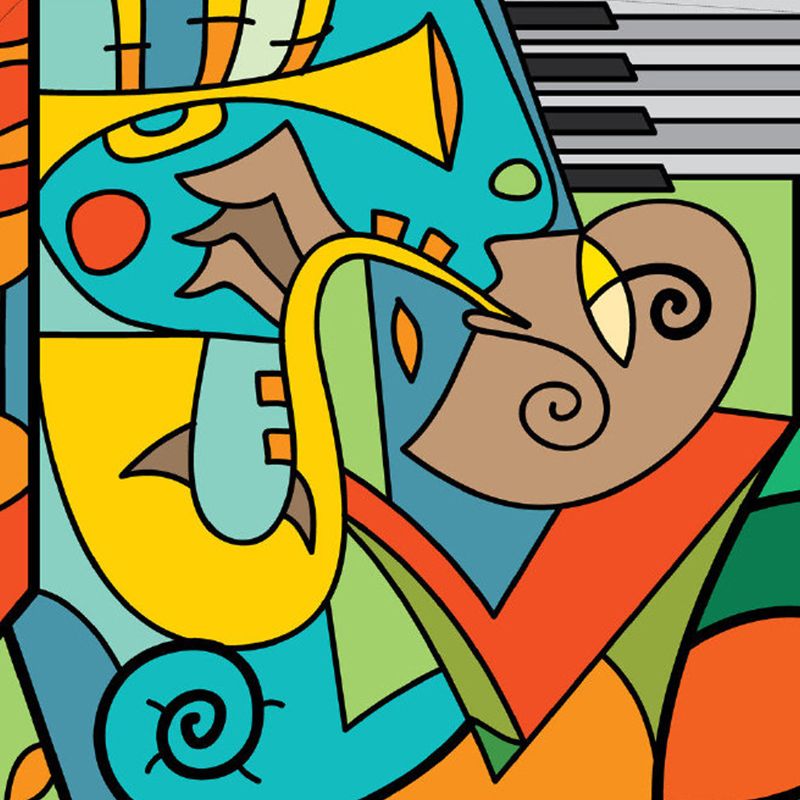 Artistry Picasso Saxophone Man Murals Blue-Yellow-Green Waterproof Wall Decor for Home