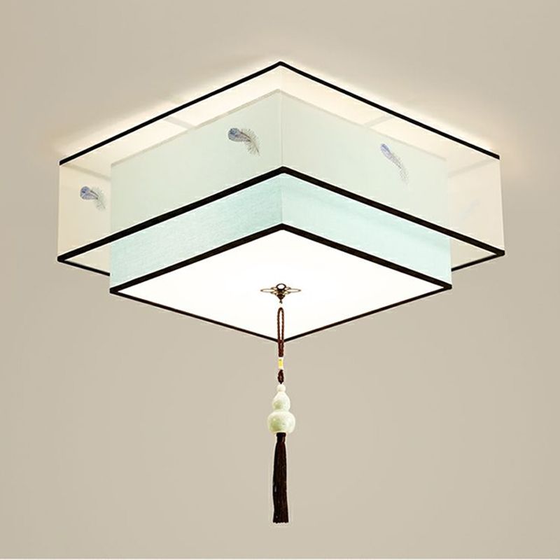 Geometry Shape Ceiling Lamp Tradition Iron Flush Mount with Cloth Lampshade for Study