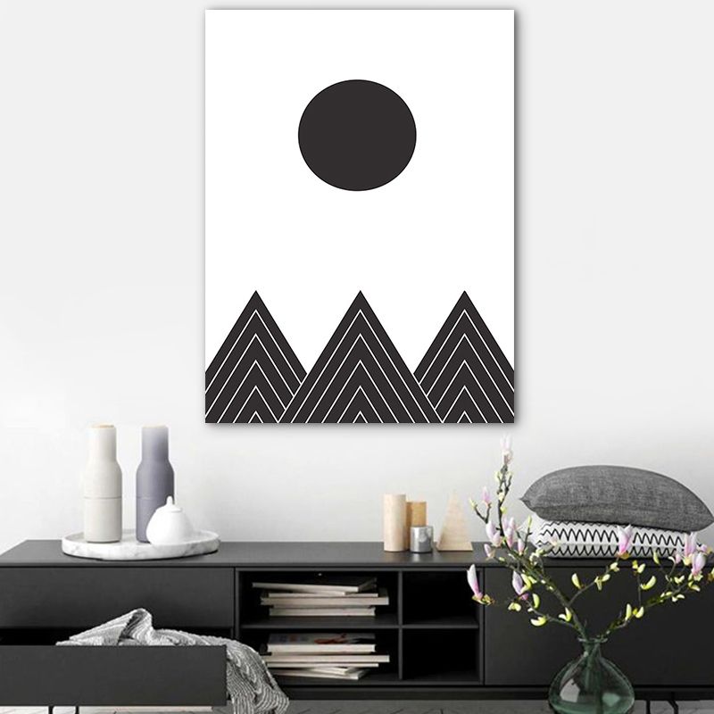 Morning Mountain Scene Painting Black Scandinavian Wrapped Canvas for Family Room