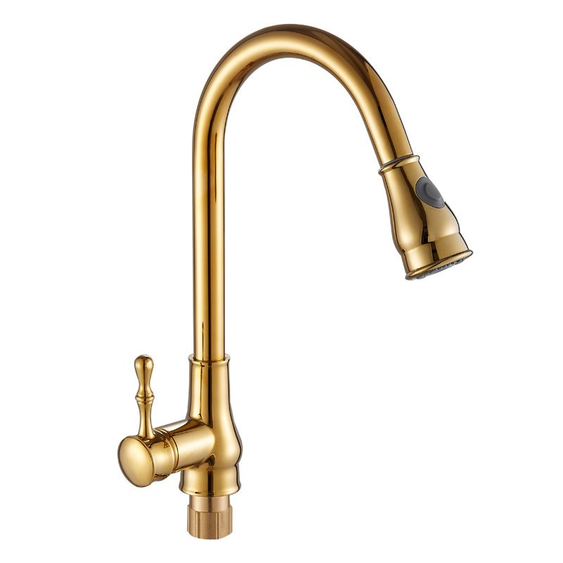 Brushed Gold Kitchen Sink Faucet High Arch Swivel Spout with Pull Out Sprayer