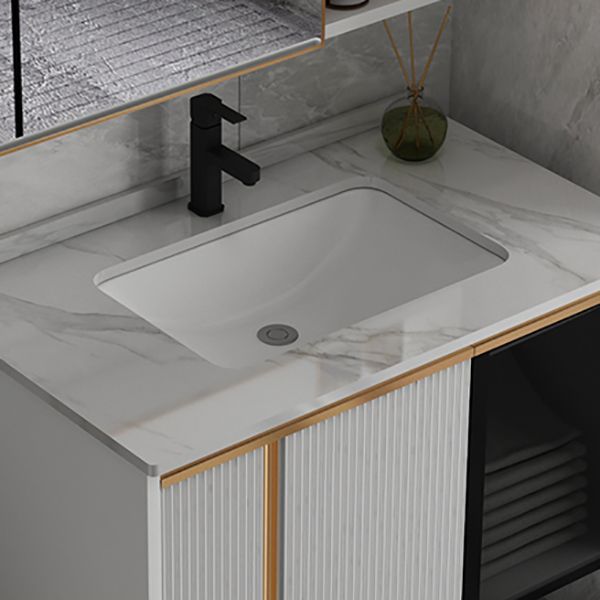 Rectangular Wall Mount Sink Vanity Modern White Metal Frame Vanity