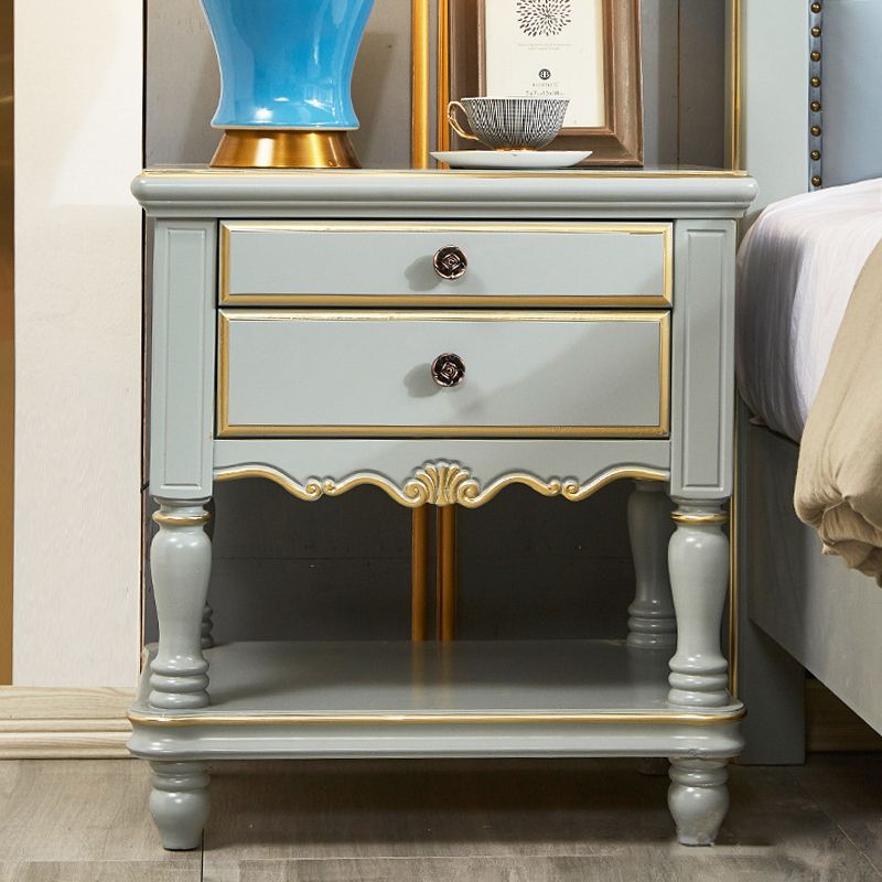 2 Drawers Grey Wood Nightstand Traditional Solid Wood Night Table