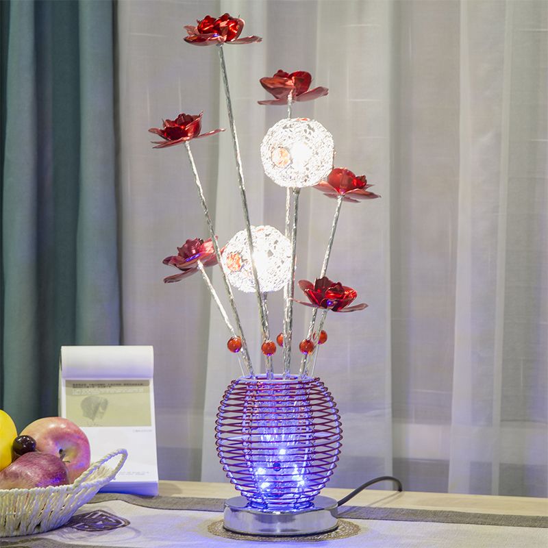 Pink/Red LED Rose Table Light Decorative Aluminum Spherical Decorative Nightstand Lamp for Bedroom