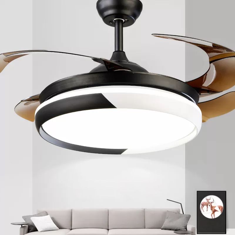 20 "Wijd ronde ronde acrylhangende ventilatorlicht Modernisme LED Semi Flush Mount Lighting voor woonkamer, 4 messen