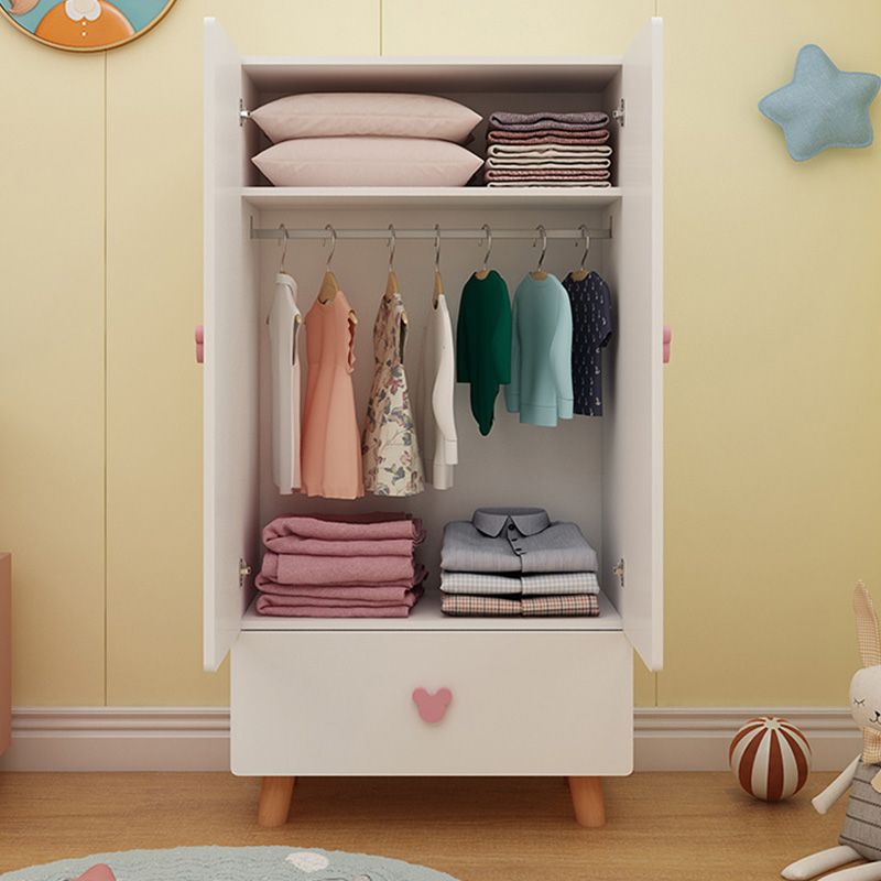 Modern Pink Kids Closet Wooden High Gloss 1-Drawer Kid's Wardrobe