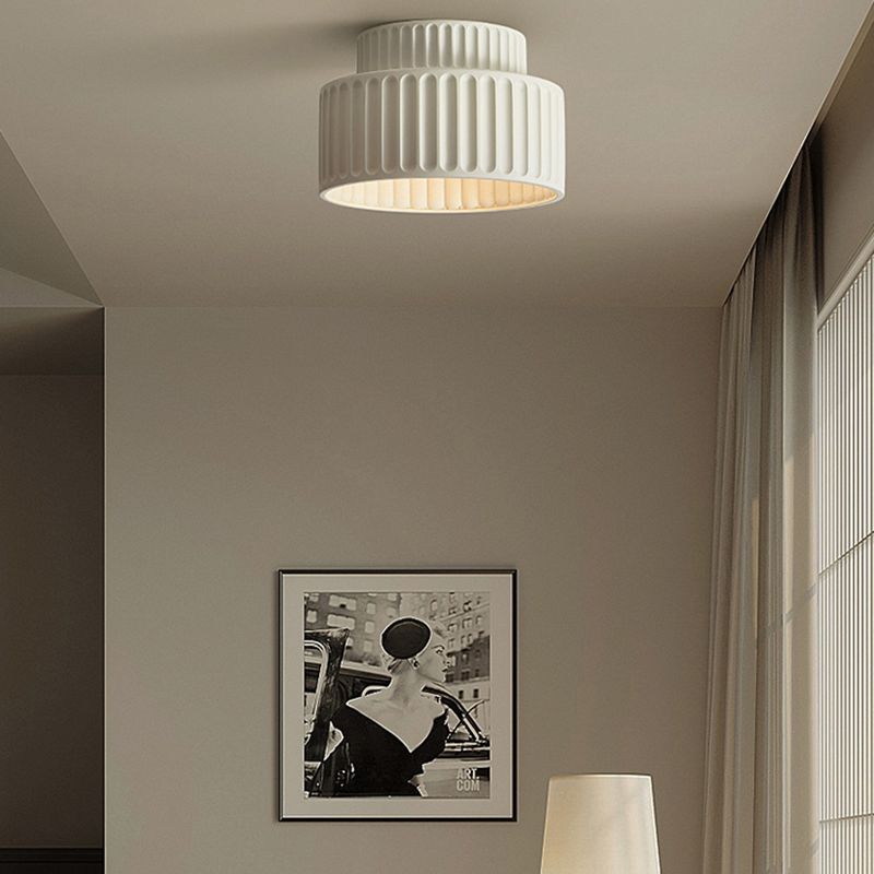 Plastic Contemporary Flush Mount 1 - Light Drum Shape Ceiling Flush