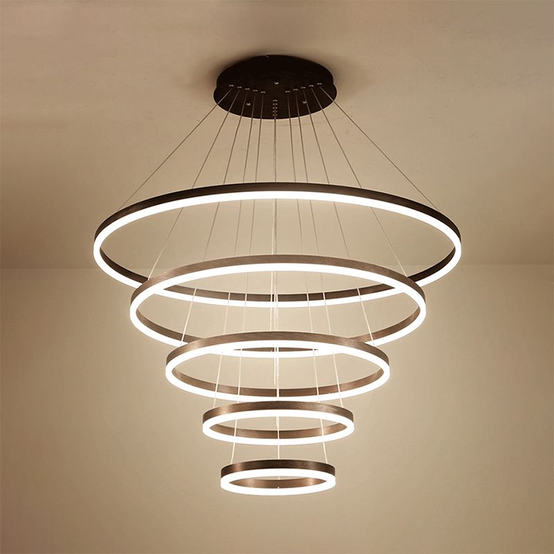 Chandelier Brun Hoop Chandelier Contemporain 1/2/3 Ring Acrylique LED Plafond Aymordage en lumière chaude / blanche