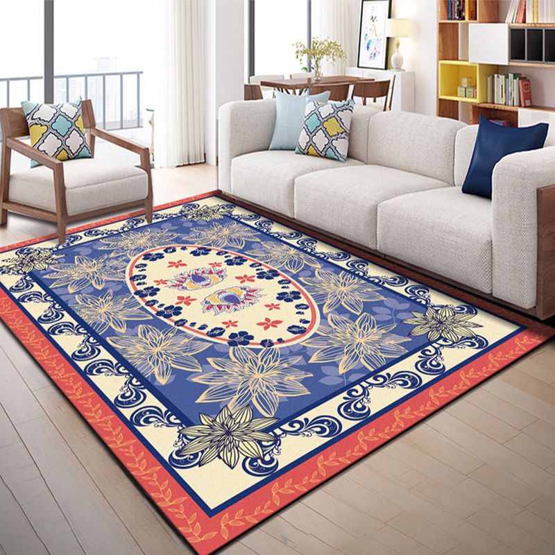 Rapis marocain méditerranéen Tapis d'impression des feuilles de fleurs ovales coloré Polyester Anti-Slip Backing Zone Rapier pour la décoration de la maison