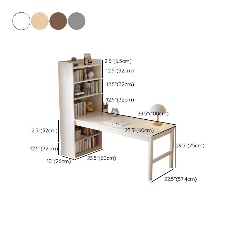 Wood Writing Desk and Chair Set 1-Drawer Kids Corner Desks with Book Shelf