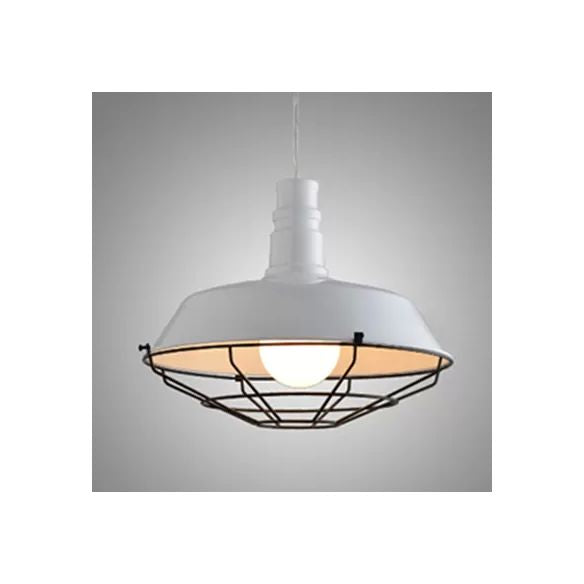 10"/14"/18" Dia Wire Frame Metal Pendant Light with Barn Shade Retro Style 1 Light Kitchen Ceiling Light in Black/White