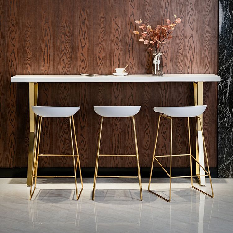 Glam Gold Iron Bar Dining Table White Wood Rectangle Indoor Bistro Table