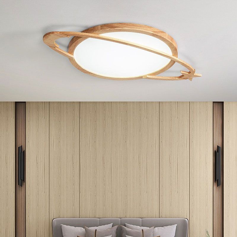 Modern Flush Light Planet Ceiling Lighting with Wood for Bedroom