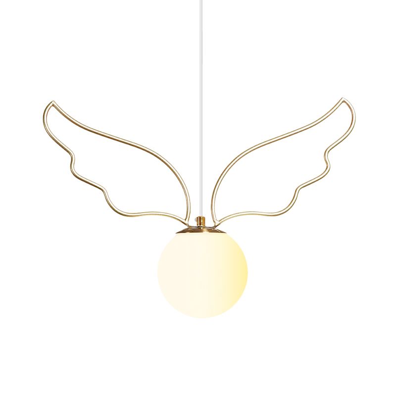 Frosted Glass Ball Pendulum Light Modern 1-Head Gold Hanging Lamp Kit with Wings/Bowknot/Loving Heart Design