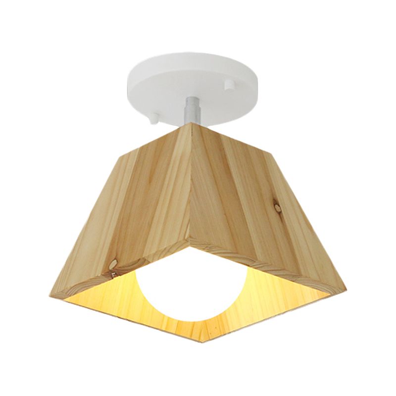 Contemporary Trapezoid Semi Flush Pendant Light 1/2/3-Head Wooden Ceiling Light Fixture in White Finish