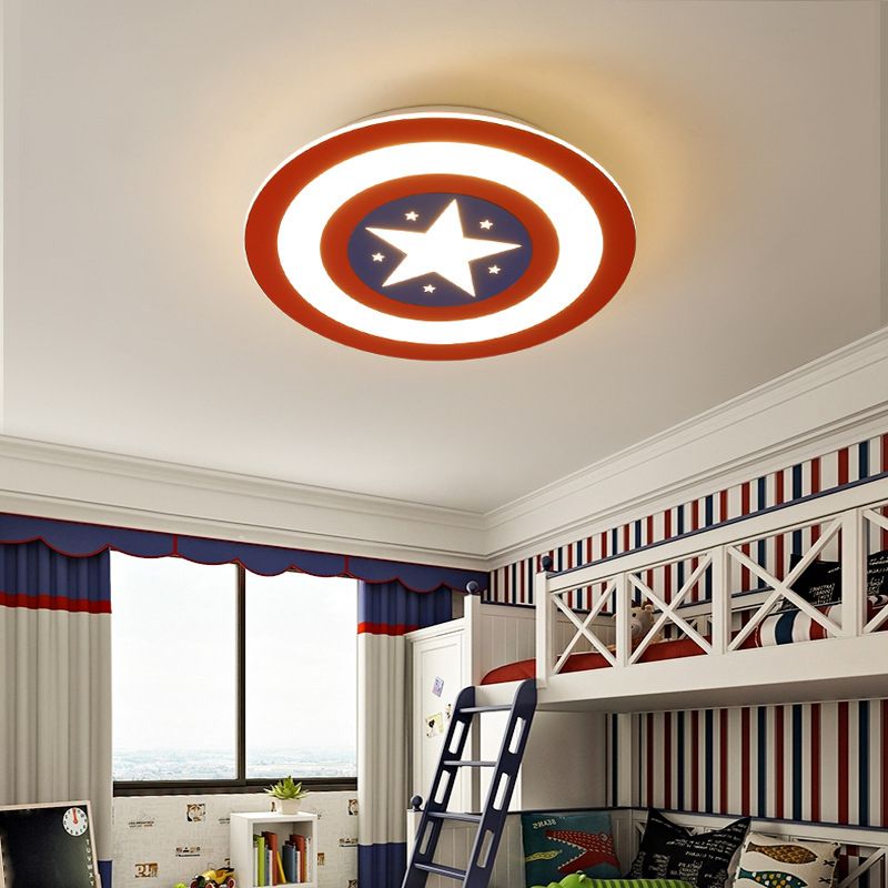 Metal Captain Shield Flush Mount Lamp Kid LED Red and Blue Flush Ceiling Light Fixture