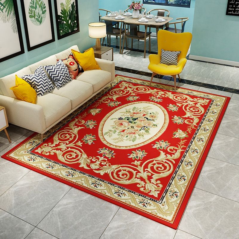 Antique Home Decoration Rug Multi Color Floral Pattern Area Rug Polyster Non-Slip Backing Easy Care Carpet