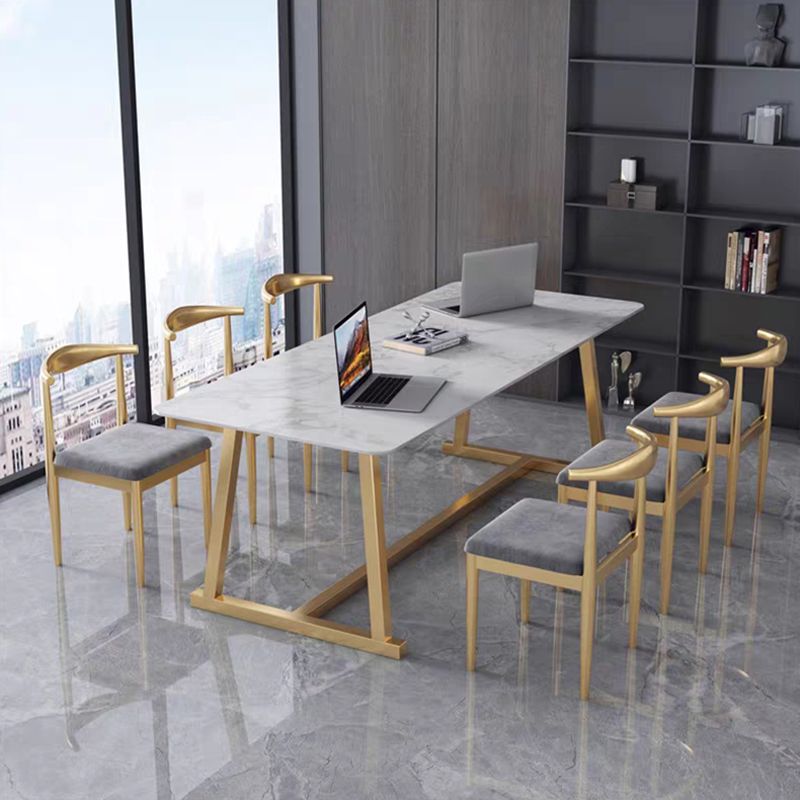 Marble Curved Work Table Home Office Luxury Fixed Writing Desk