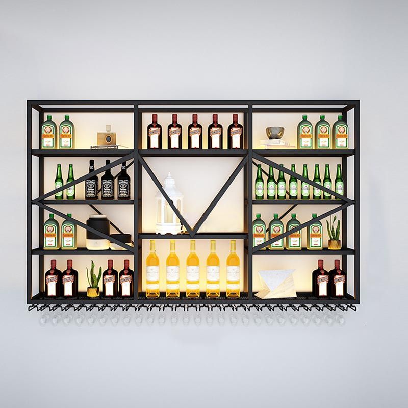 Wall Mounted Iron Wine Racks Modern Style Wine Holder Rack in Black