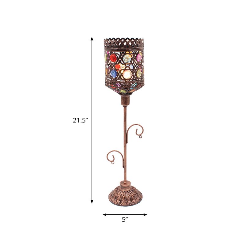 Acrylic Beaded Bell/Star/Cone Night Light Moroccan 1 Light Bedroom Table Lighting with Open Top in Copper