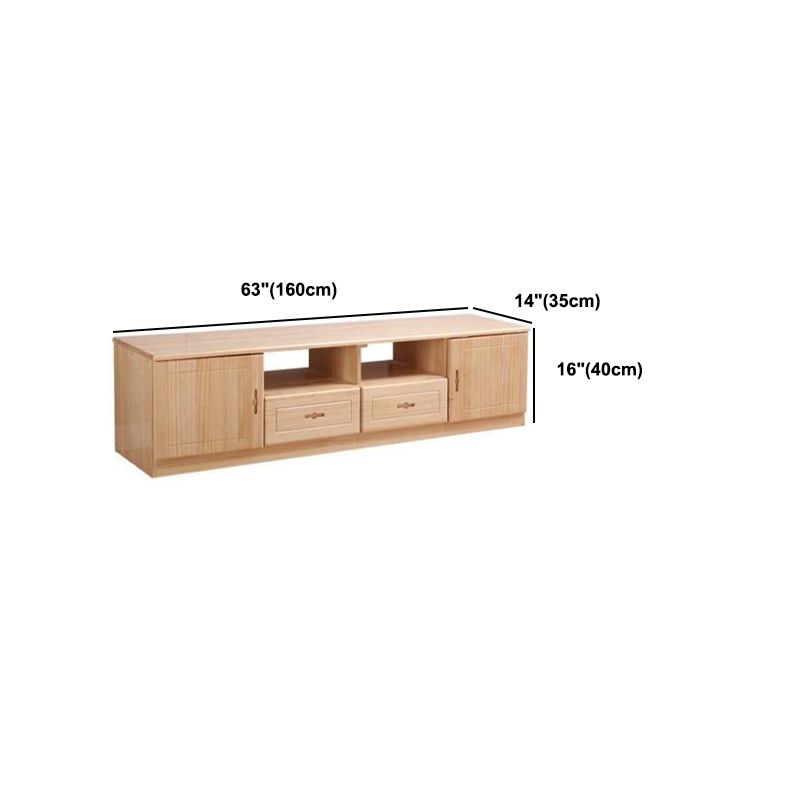 Scandinavian Pine Wood TV Media Stand Natural Wood Media Console with Drawers