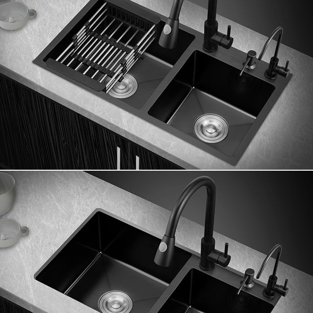 Modern Kitchen Double Basin Black Kitchen Sink with Soundproofing