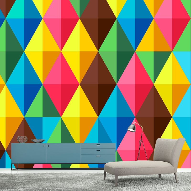 Modern Mural Illustration Colorful Geometric Mildew Resistant Wall Mural