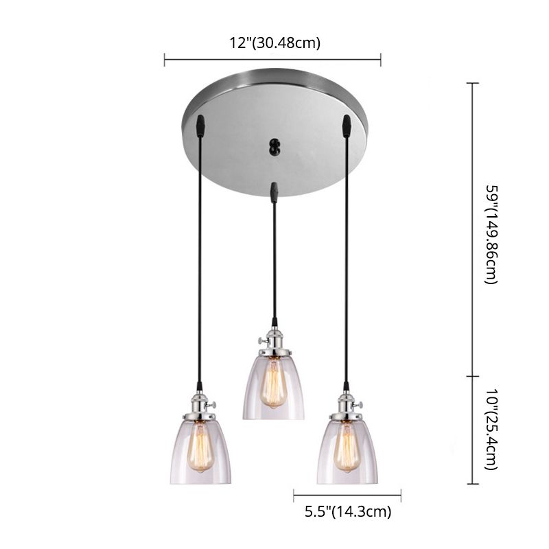 3 Lights Tapered Glass Pendant Industrial Multiple Hanging Lights with Hanging Cord for Bar