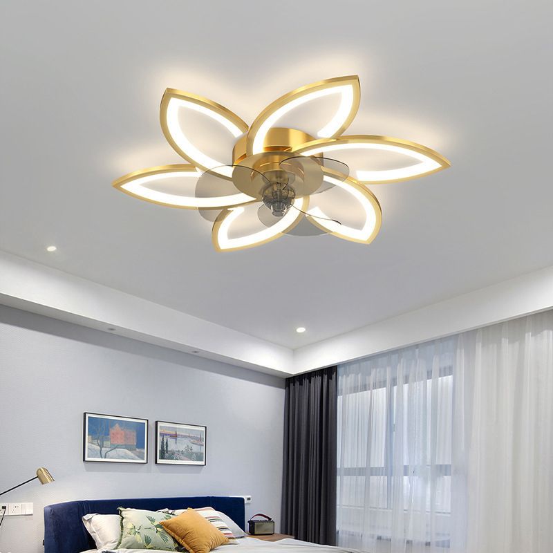 Nordic Style Iron Ceiling Fan Lamp Acrylic Shade LED Ceiling Fan Light for Bedroom