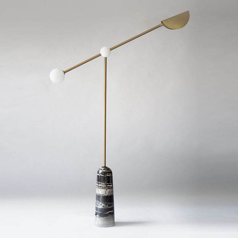 Nordic Style Bell Floor Lamp Marble Living Room LED Standing Lighting with Elongated Arm in Brass