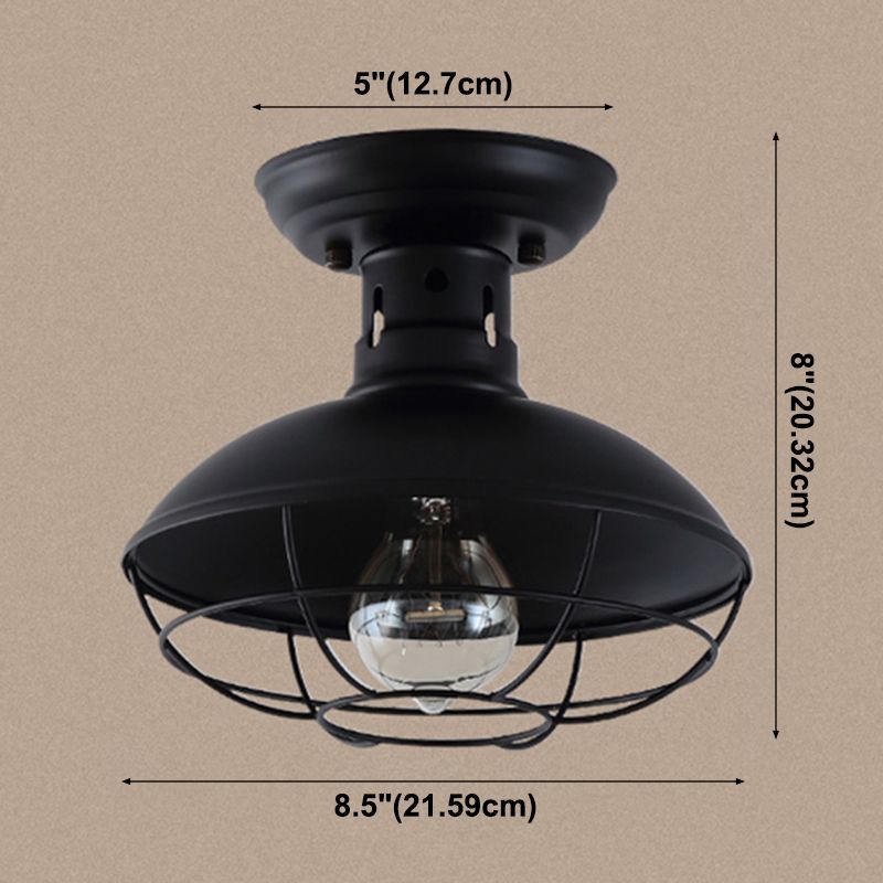 1 Leichter runder Schatten Halbflush Mount Leichte industrielle Eisen Deckenlampe für den Küchenflur