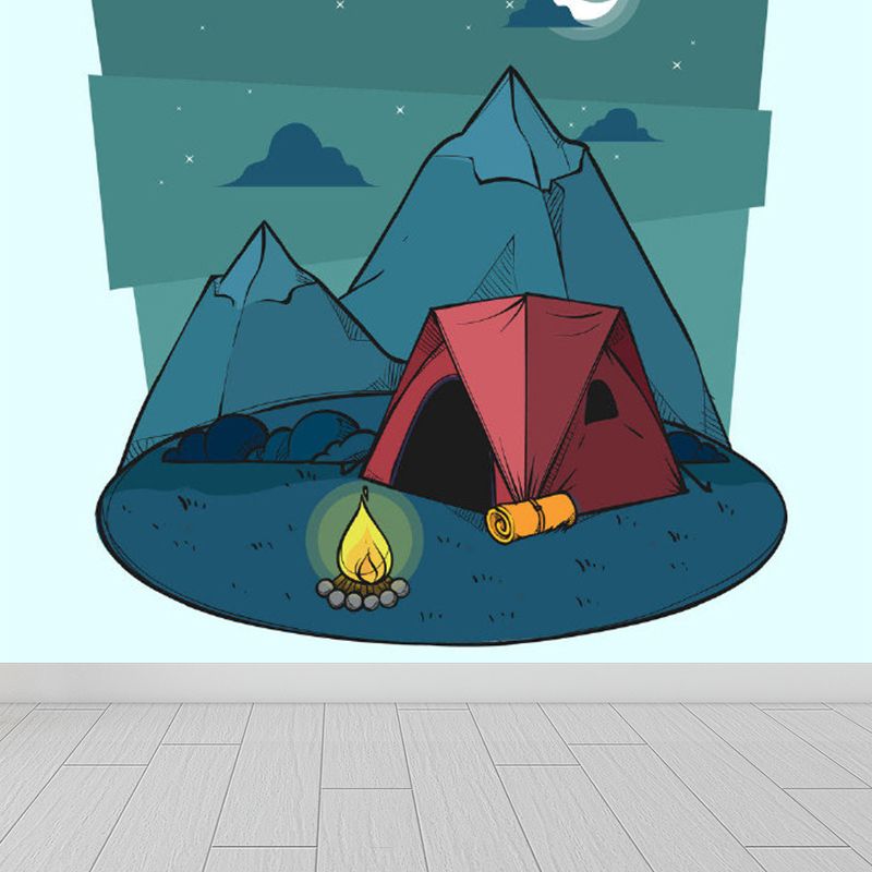 Cartoon Camping View Mural Children's Art Decorative Kids Room Wall Art, Personalize