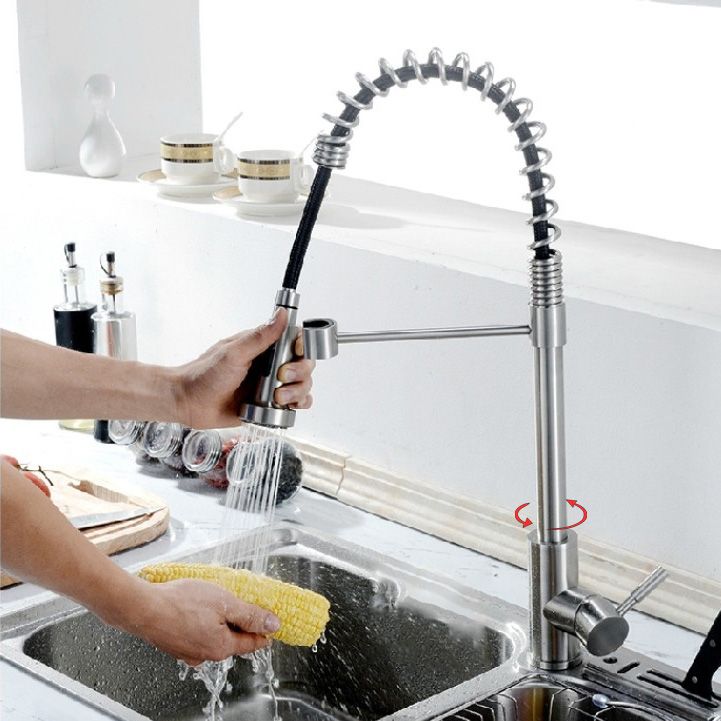 Modern Spring Spout Faucets 1-Handle 1-Hole with Water Dispenser Standard Kitchen Faucets