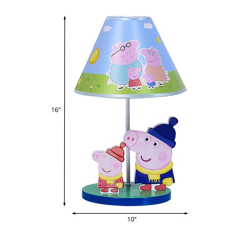 Blue Umbrella Bureau Light Kids 1 Head Tissu Shade Night Table Éclairage avec décor de cochon de dessin animé