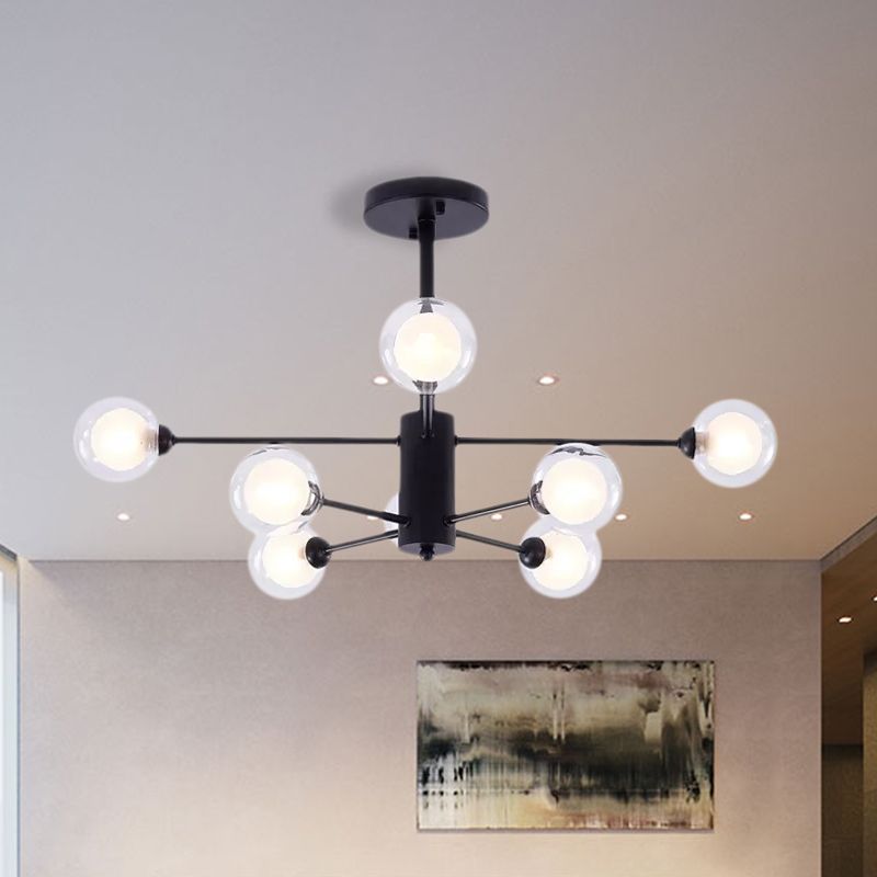 Black Crossed Lines Chandelier Light Contemporary 7 Lights Clear Glass Hanging Ceiling Light