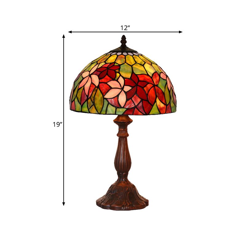 Floral Nightstand Light 1-Light Handcrafted Stained Glass Tiffany Table Lamp in Bronze