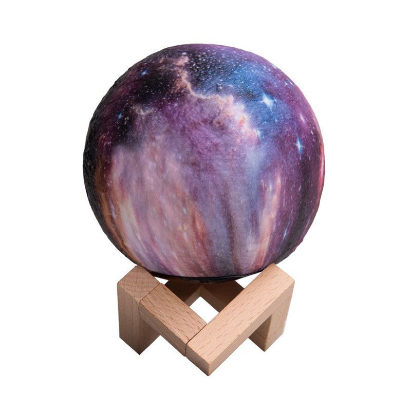 Galaxia morada Lámpara esférica de la noche Luz de mesa de plástico para niños con base de madera