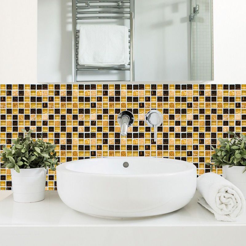 Modern Mosaics Tile Stick Wallpapers for Bathroom 9.7-sq ft Wall Decor in Black-Yellow