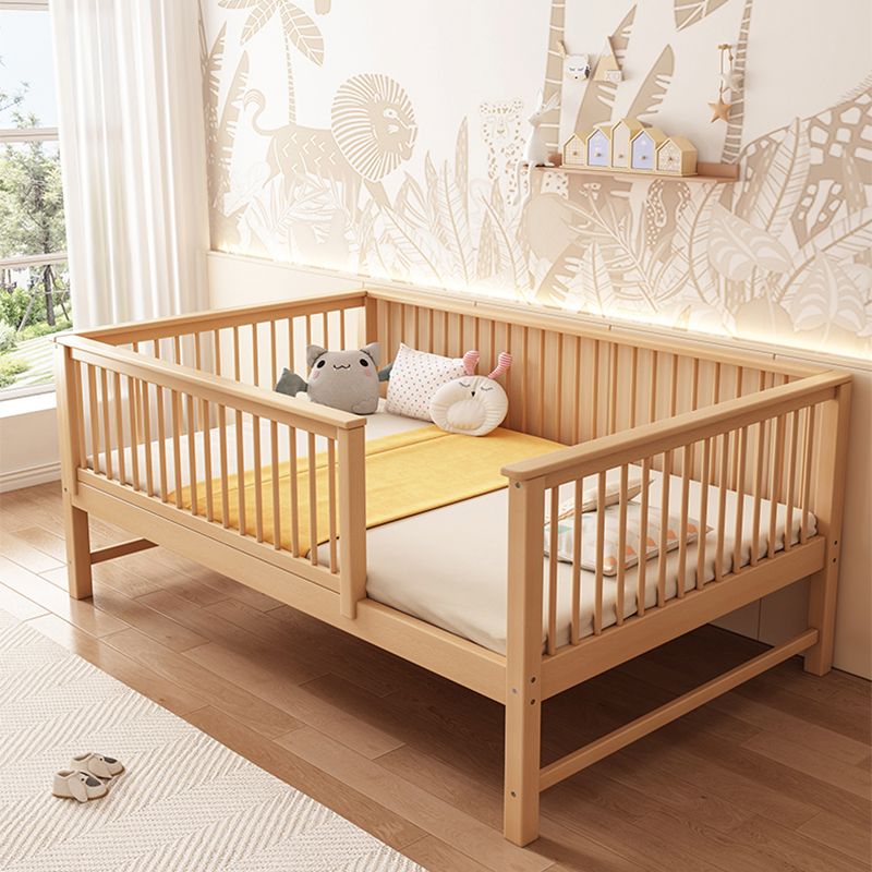 Solid Wood Kids Bed Beech Farmhouse Kids Bed with Guardrail in Natural