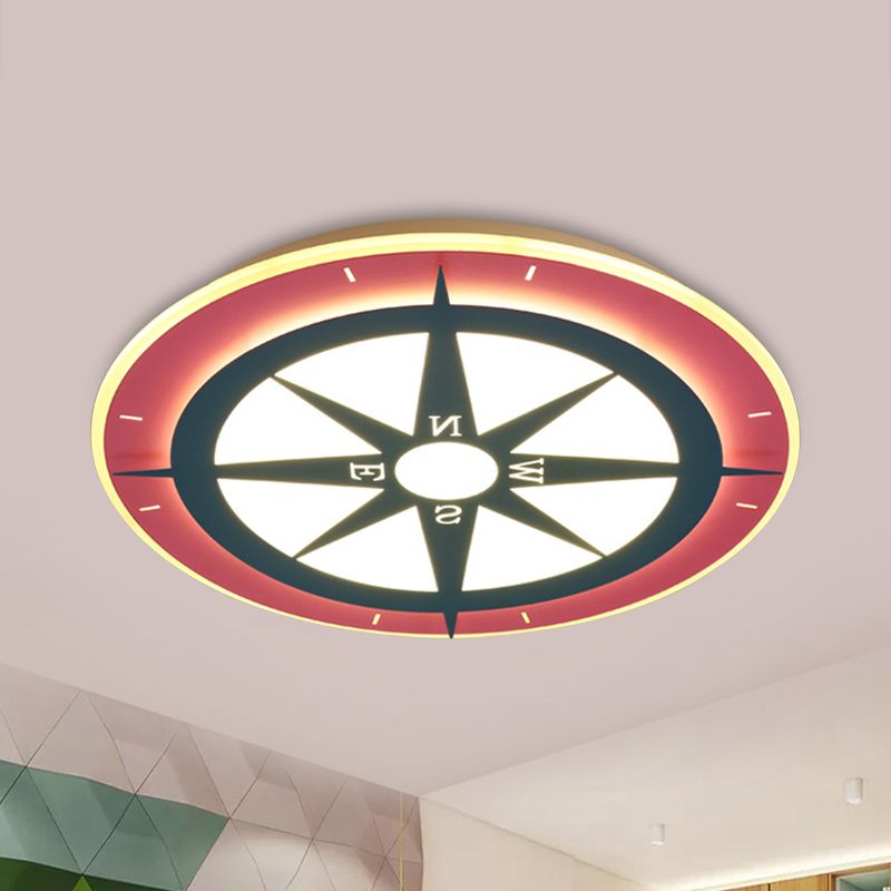 Cartoon Compass LED Flush Mount Light Kids Acrylique Plafond Lampe en rouge pour une salle d'infirmières