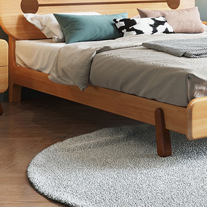 Scandinavian Natural Bed with Oval Penal Headboard in Rubberwood