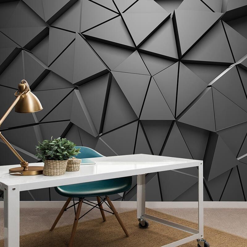 Whole Photography 3D Triangle Mural for Meeting Room in Black and Grey, Made to Measure