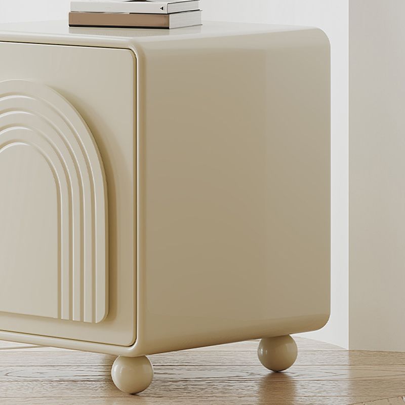 Cream Wood Kids Nightstand Modern Square 1 Door Bedside Table for Nursery