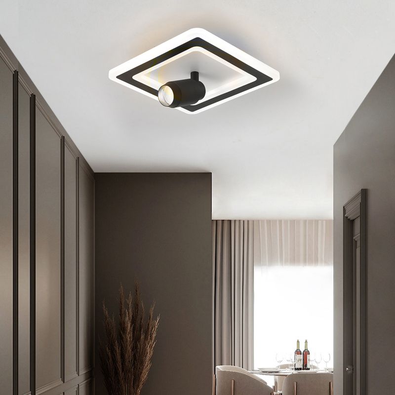 2-Light LED Semi Flush Ceiling Fixture in Modern Concise Style Square Acrylic Ceiling Light with Wrought Iron Lamp